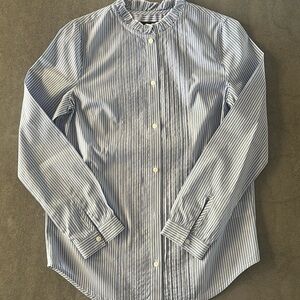 J. Crew Light Blue & White Striped Ruffle Collar Button-Down Shirt